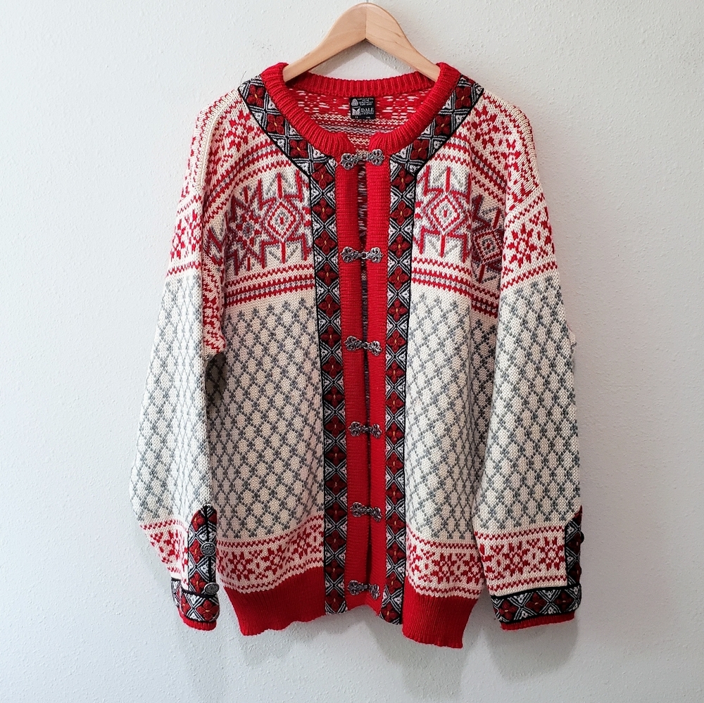 Dale Of Norway Sweater Red White Gray Knit Nordic Print Unisex Women's Size XXL